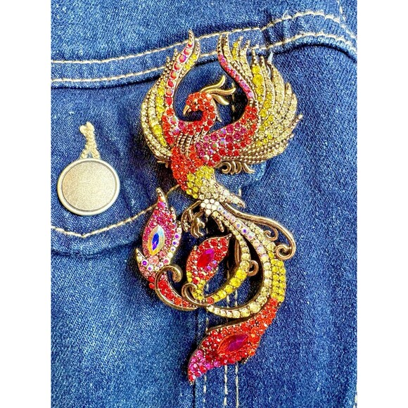 Fantasy Phoenix Rising/Dragon Roaring Brooch Pin- “Phoenix Heart. Dragon Soul.” - Picture 1 of 8